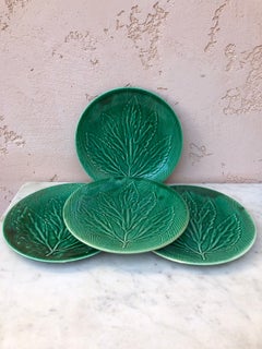 Green Majolica Leaf Plate Gien circa 1950