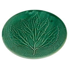 Green Majolica Leaf Plate Gien circa 1950
