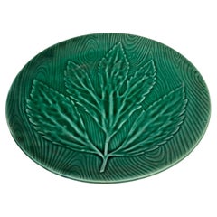 Green Majolica Leaf Plate Gien circa 1950
