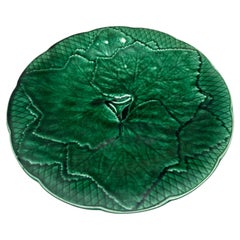 Green Majolica Leaf Plate Gien circa 1950