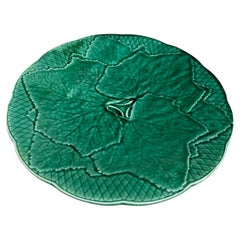 Green Majolica Leaf Plate Gien circa 1950