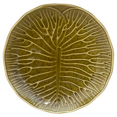 Vintage Green Majolica Leaf Plate Gien circa 1950