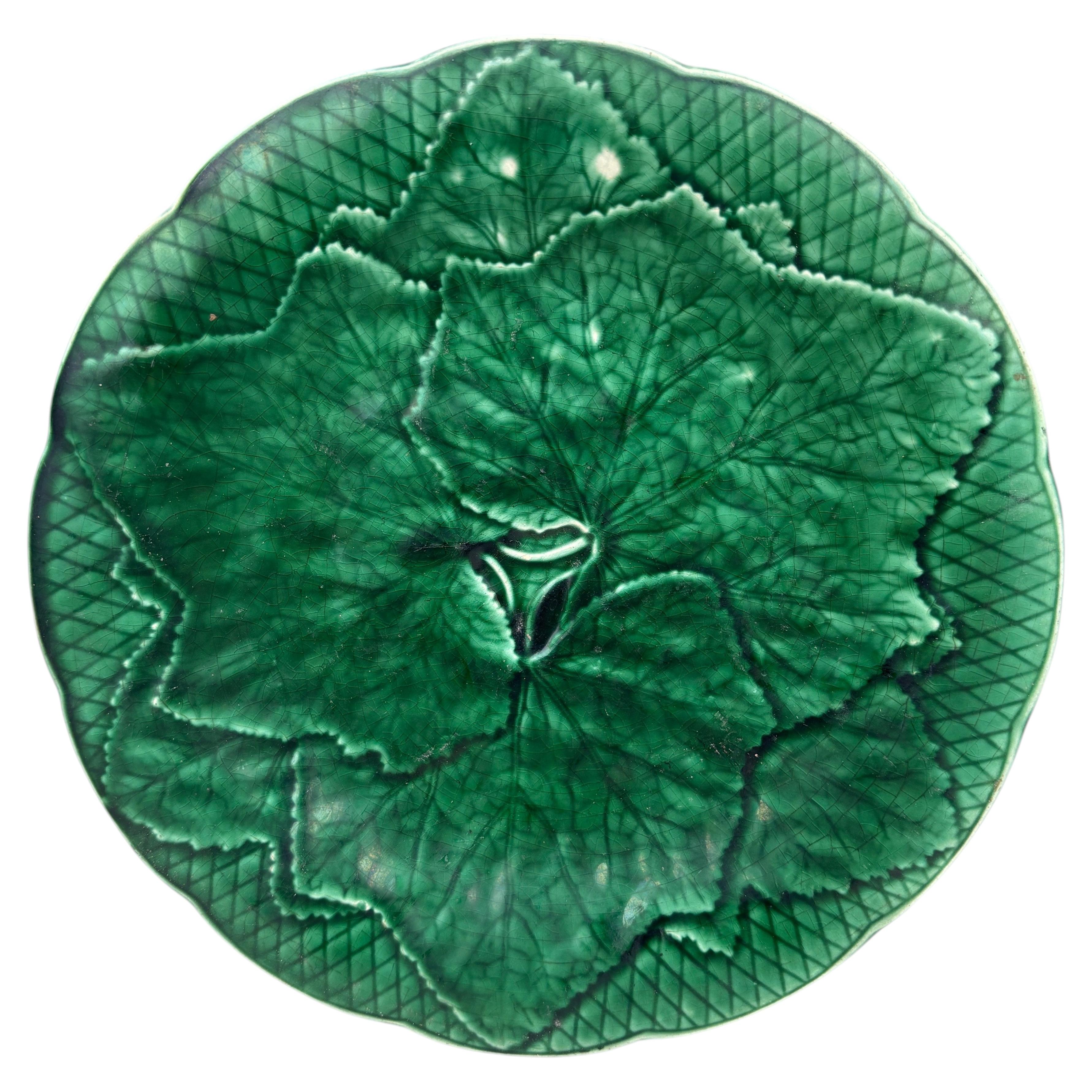 Green Majolica Leaf Plate Gien circa 1950
