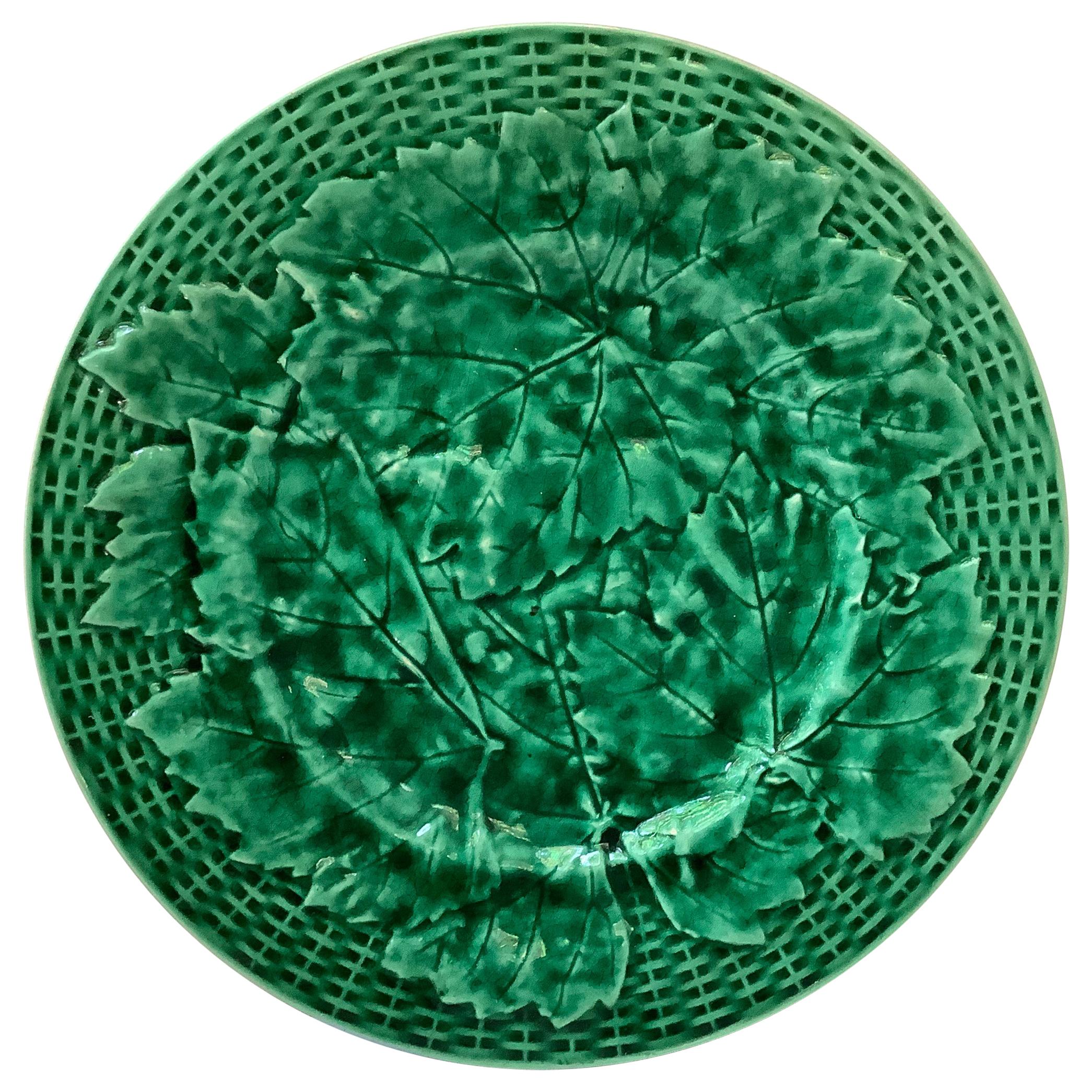 Green Majolica Leaves Plate, circa 1890