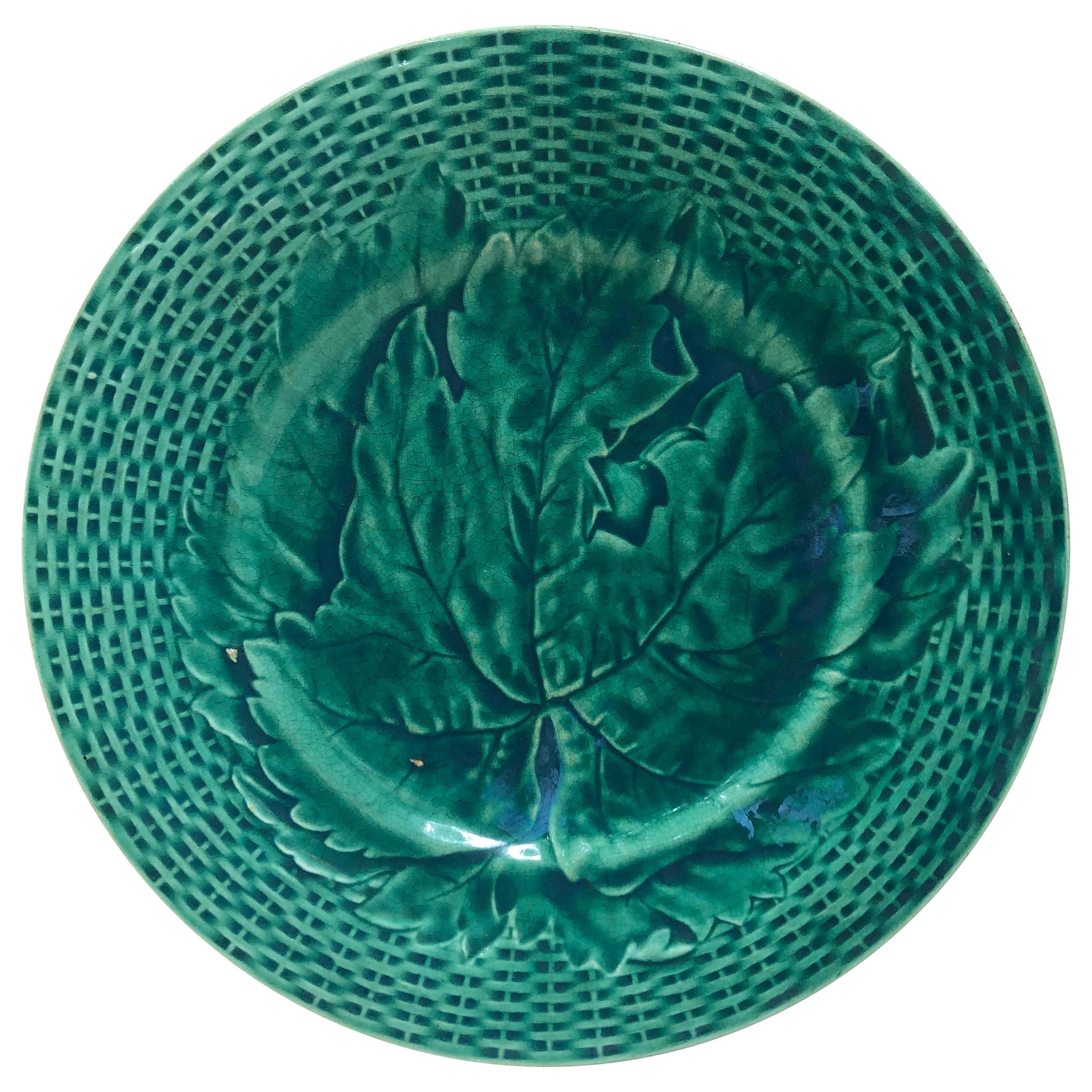 Green Majolica Leaves Plate, circa 1890
