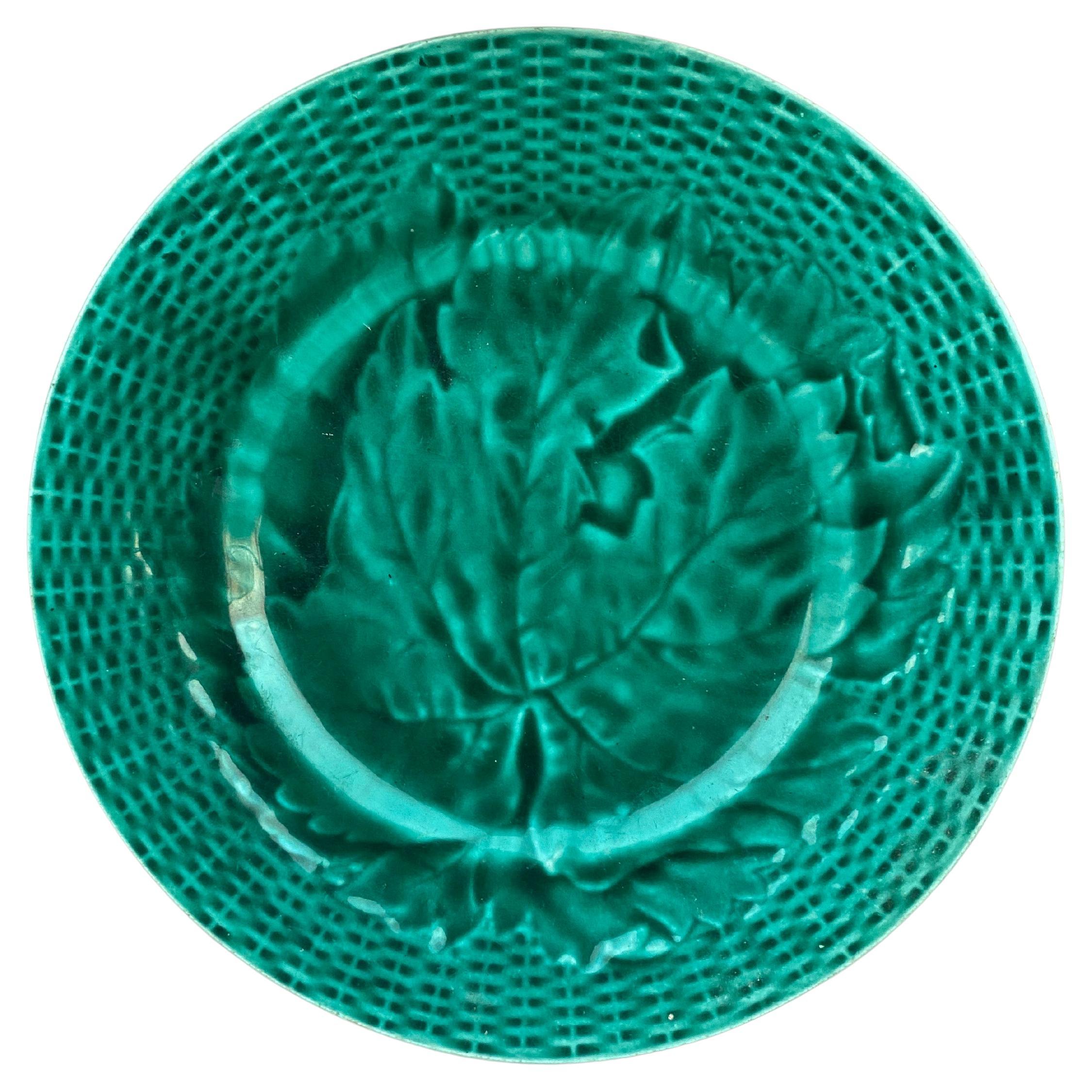 Green Majolica Leaves Plate, circa 1890