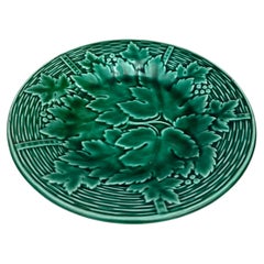Green Majolica Leaves Plate Gien circa 1950