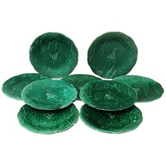 Green Majolica Leaves Plate Gien, circa 1950