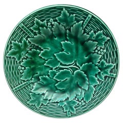 Green Majolica Leaves Plate Gien circa 1950
