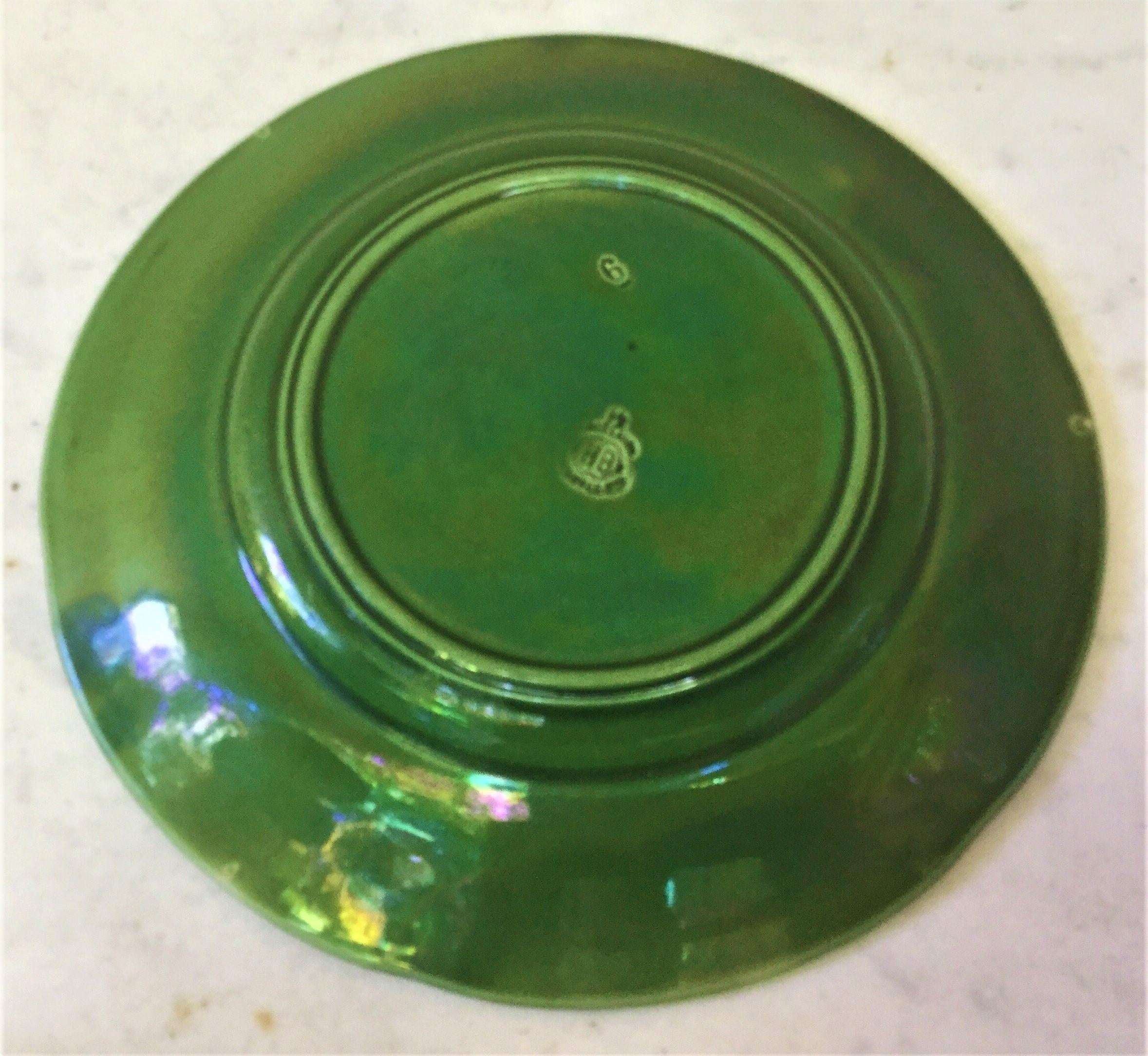 Rustic Green Majolica Olive Plate Choisy-le-Roi, circa 1890 For Sale