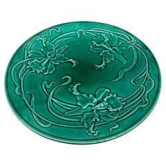 Assiette en majolique verte Orchidée A Clemente