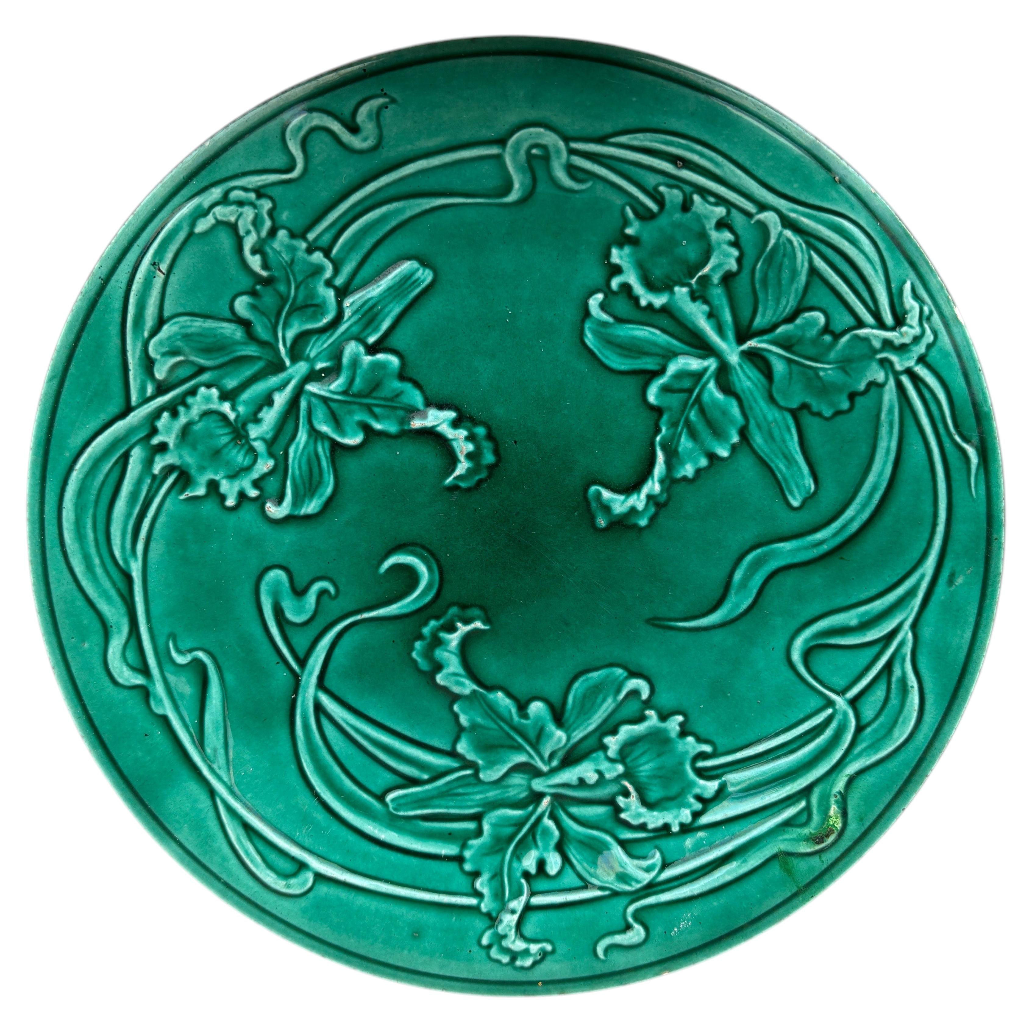 Green Majolica Orchid plate Saint Clement