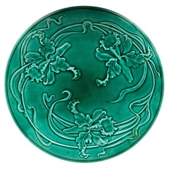 Assiette en majolique verte Orchidée A Clemente