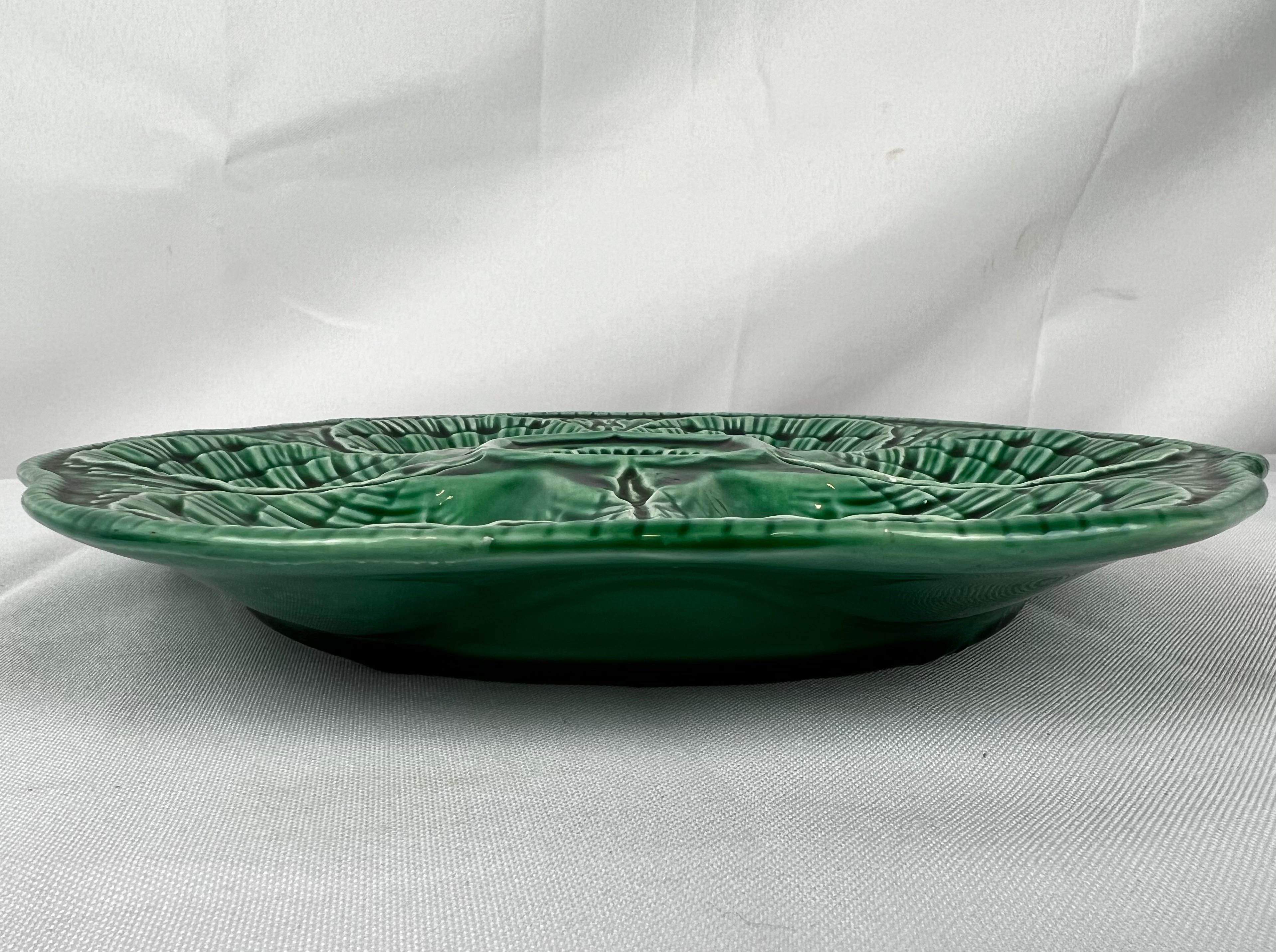 Green Majolica oyster plate by Sarreguemines, France 3
