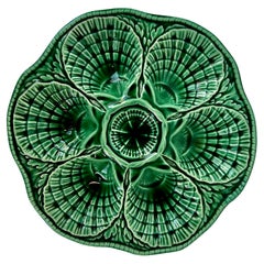 Green Majolica oyster plate by Sarreguemines, France