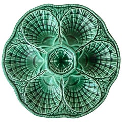 Green Majolica Oyster Plate Sarreguemines, circa 1930
