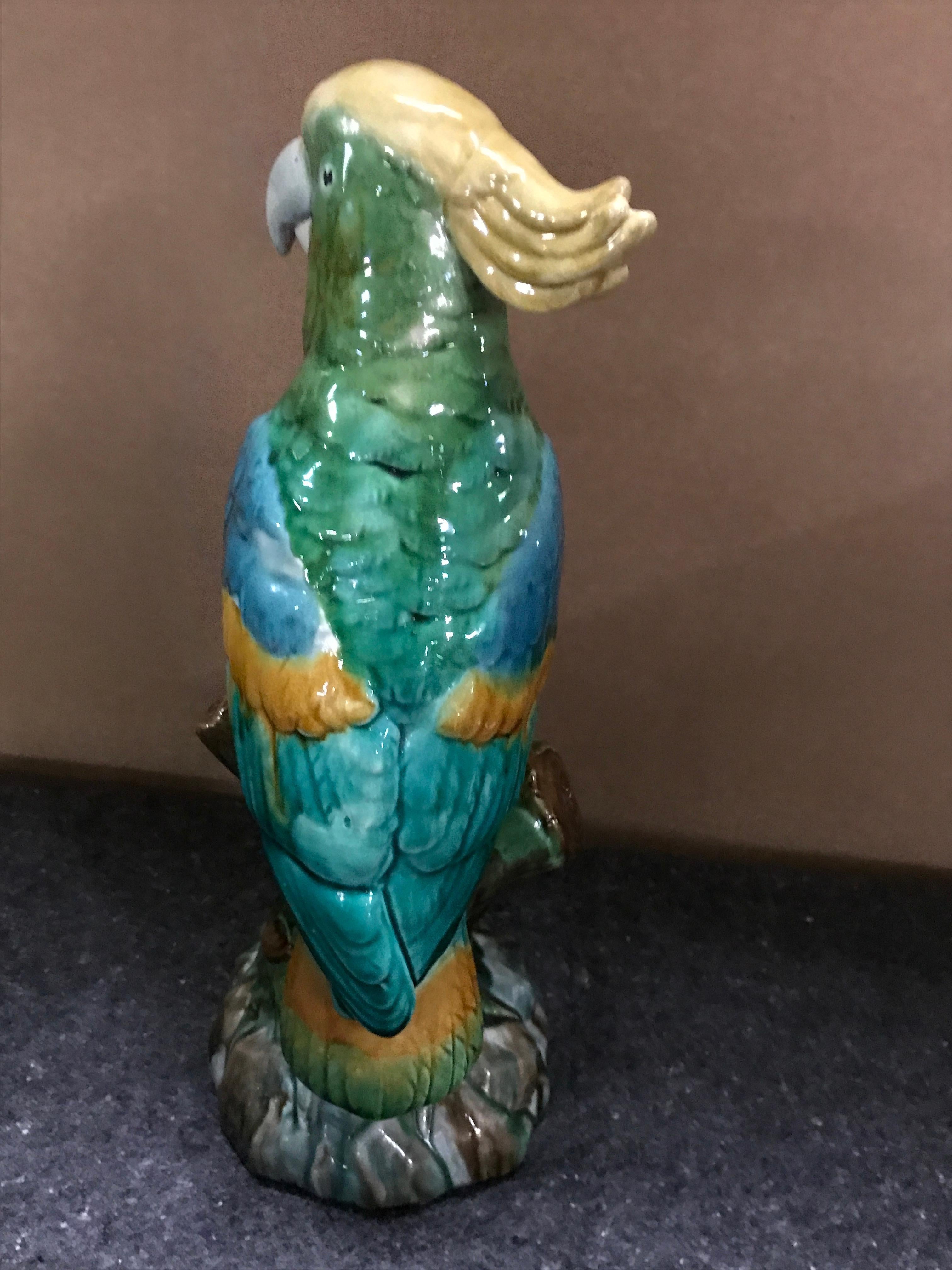 English Green Majolica Parrot by Mintons