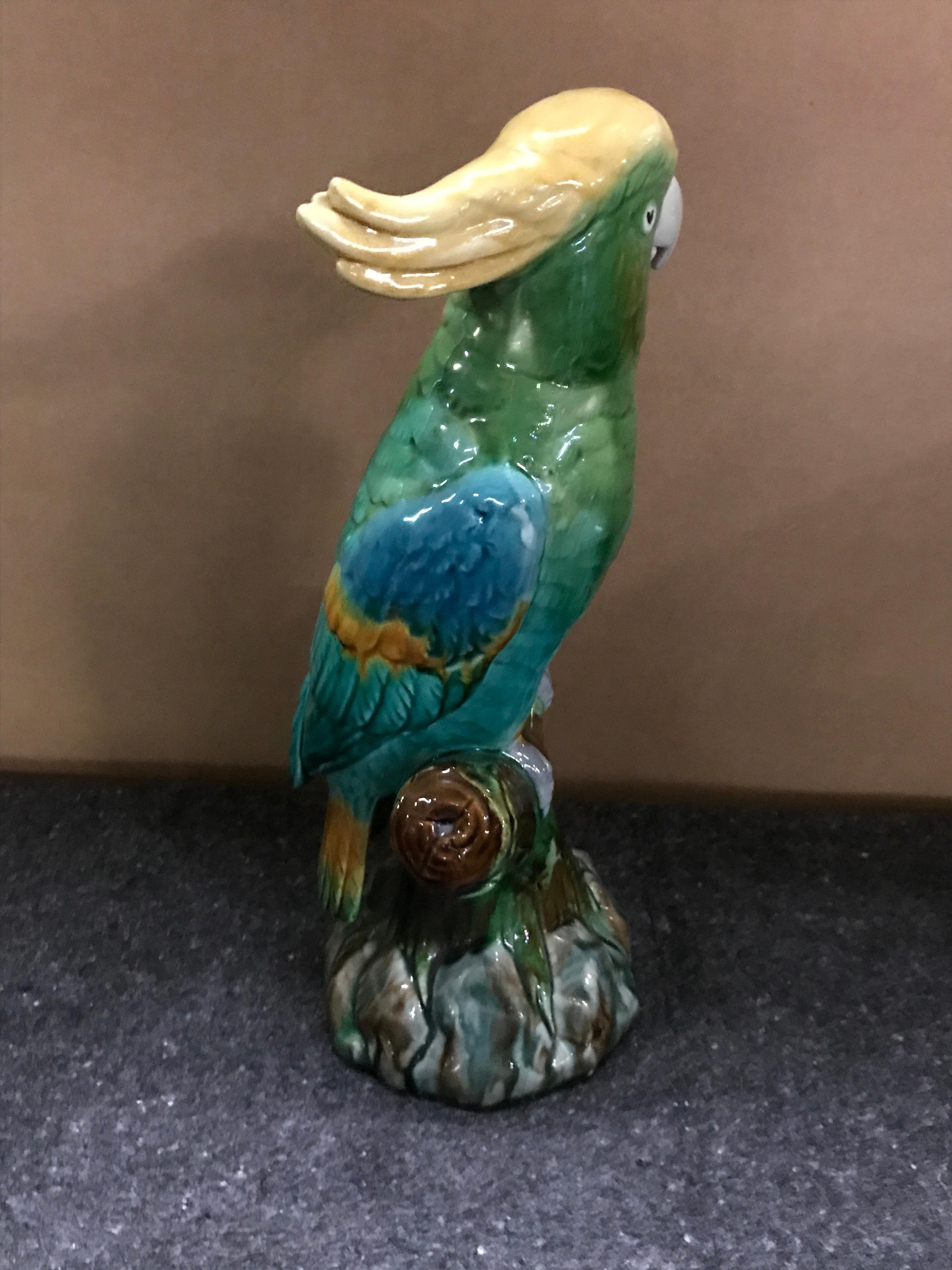 Green Majolica Parrot by Mintons In Good Condition In Oaks, PA