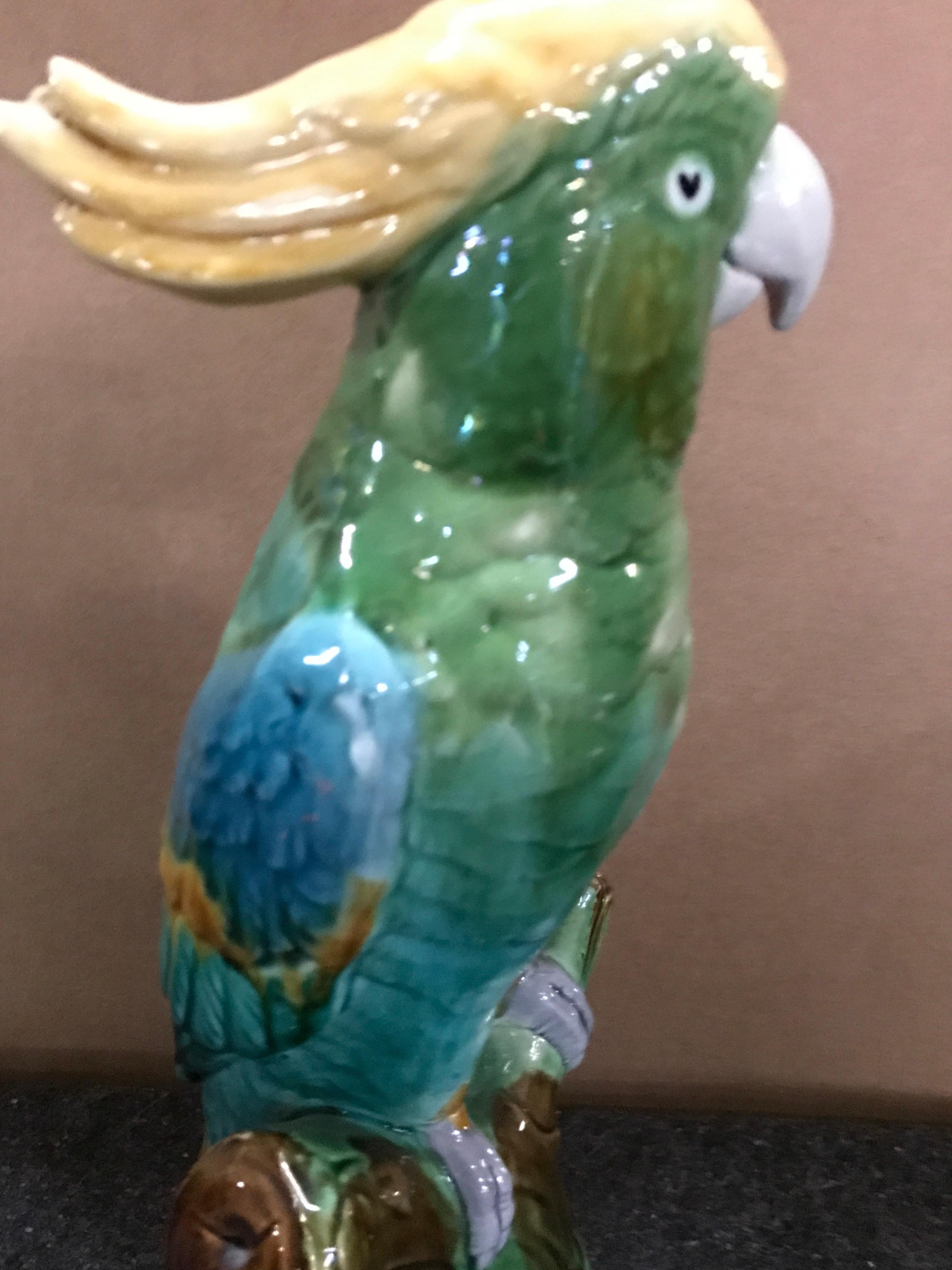 20th Century Green Majolica Parrot by Mintons