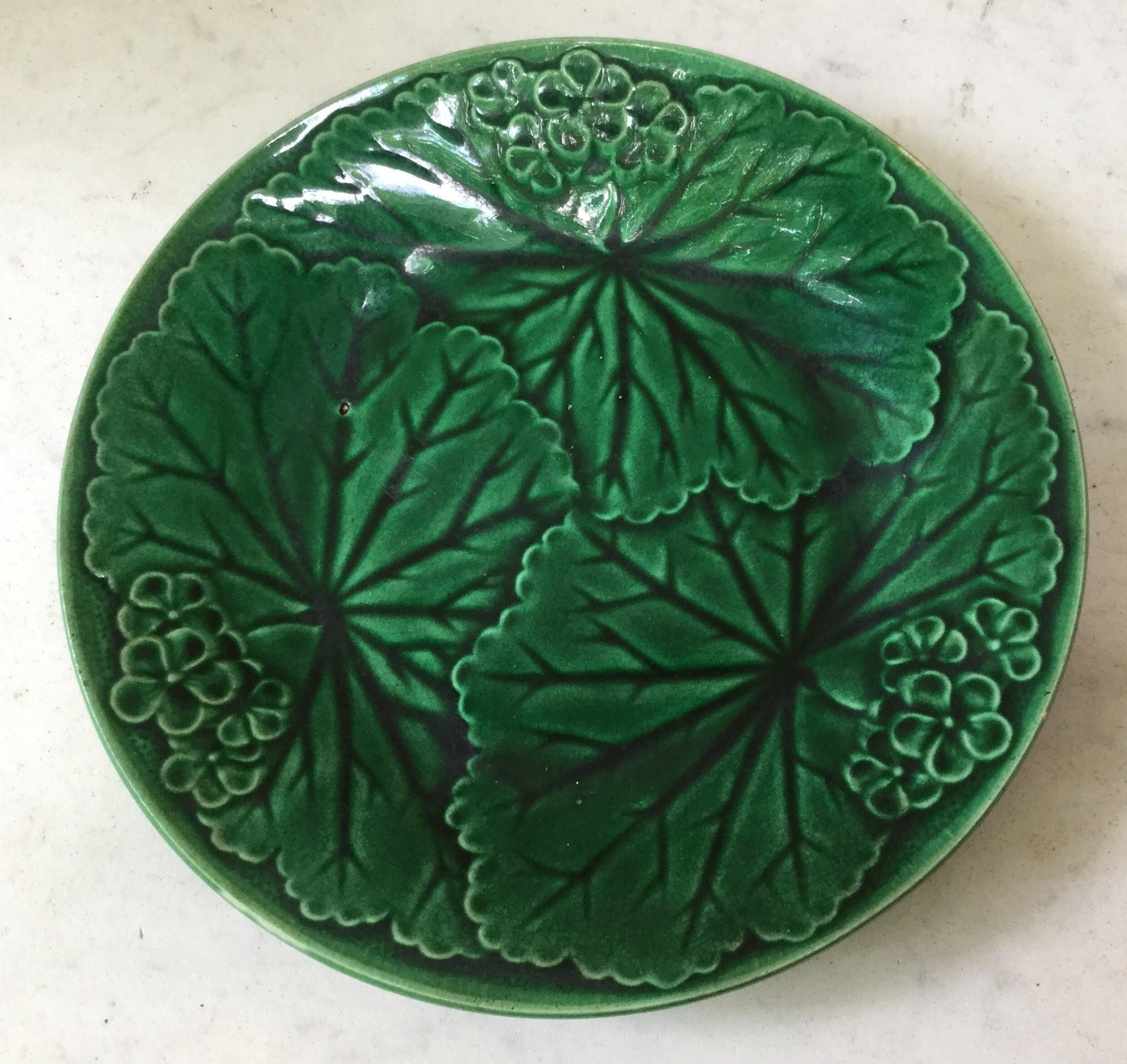 French Provincial Green Majolica Plate Clairefontaine, circa 1890