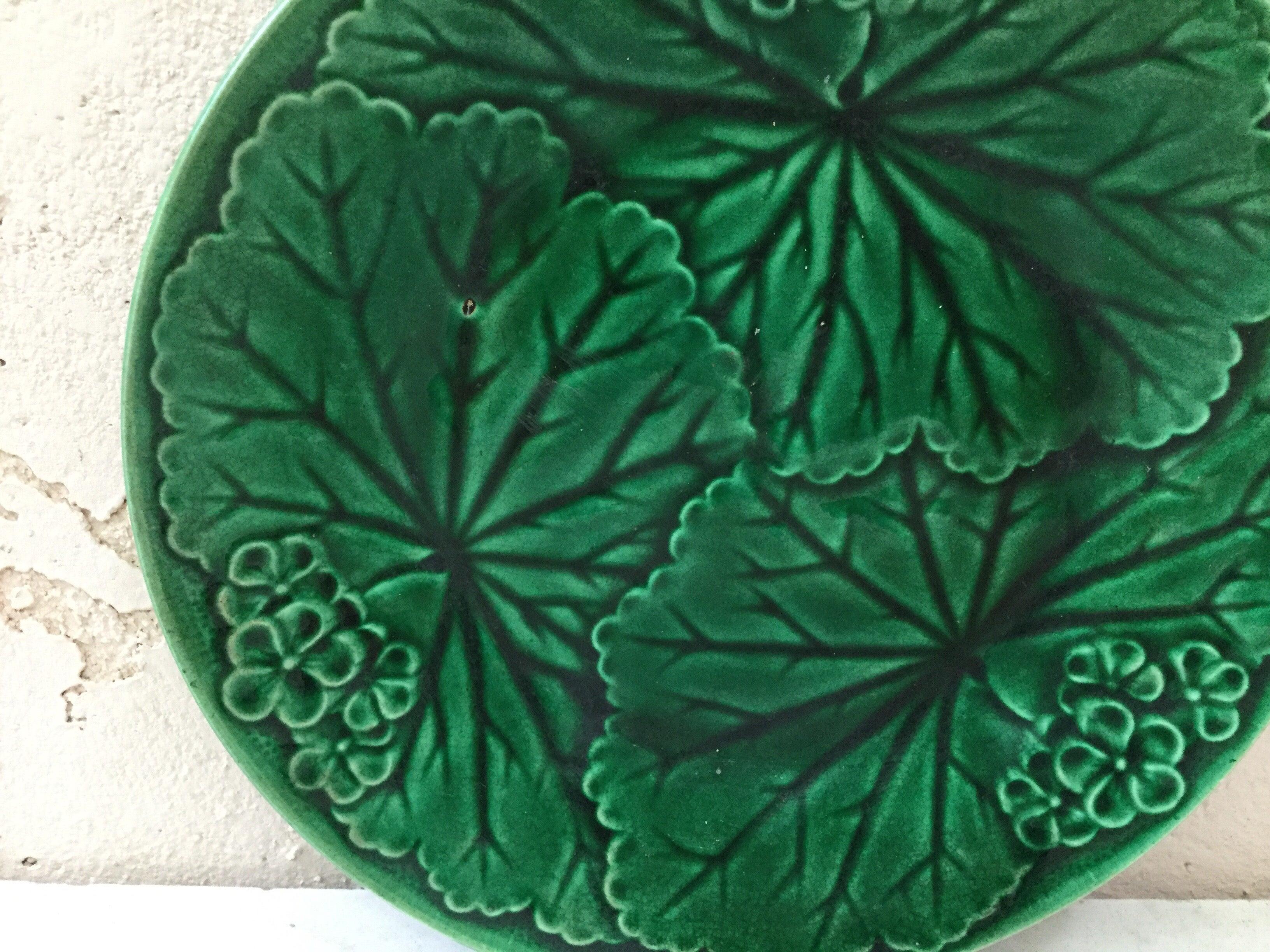 French Green Majolica Plate Clairefontaine, circa 1890