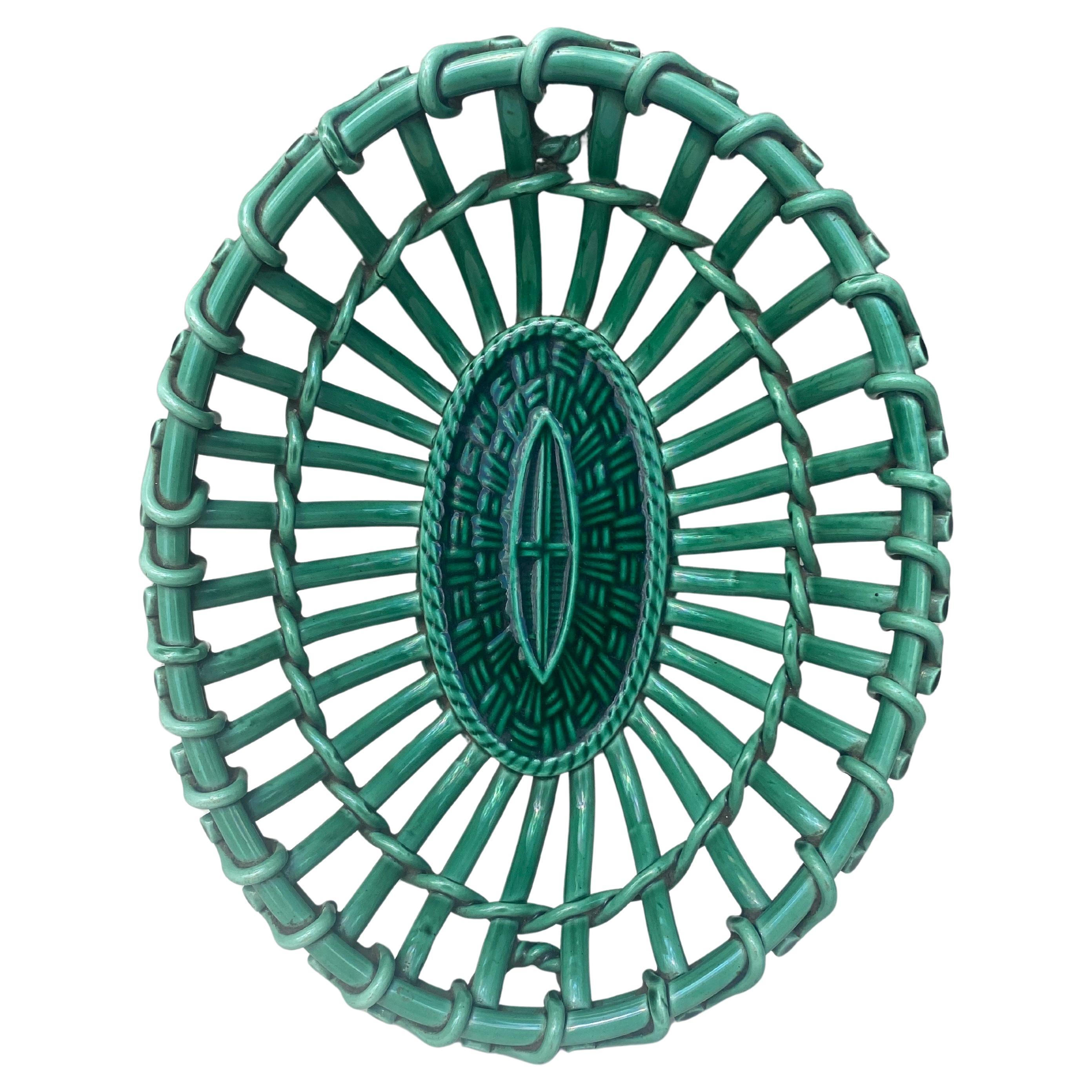 Green Majolica Reticulated Basket Sarreguemines, circa 1870