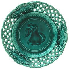 Green Majolica Reticulated Pear Plate, circa 1890