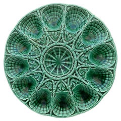 Green Majolica Shell Oyster Platter Sarreguemines Circa 1930