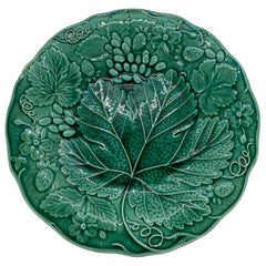 Green Majolica Strawberry Dessert Plate, English, ca. 1880