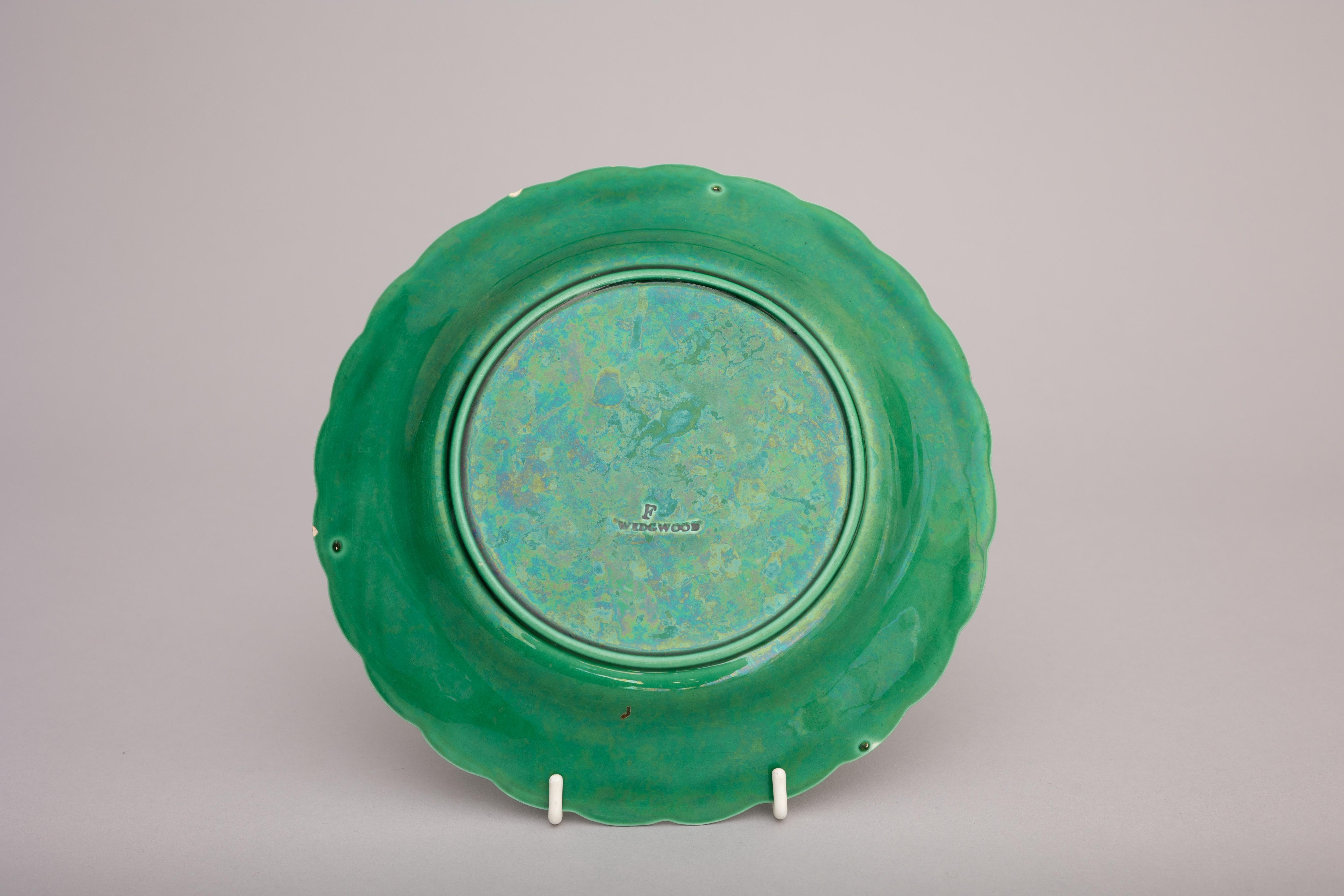 Aesthetic Movement Green Majolica Sunflower Plates by Wedgwood, circa 1880