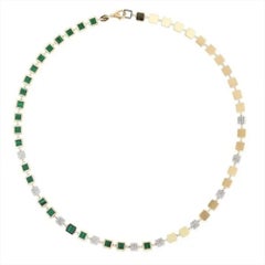 Green Malachite 14K(or 18k upon request)Yellow Gold Diamond Square Link Necklace
