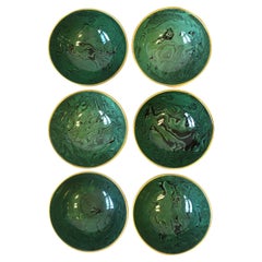 Green Malachite Pottery Bowls, Set of 6