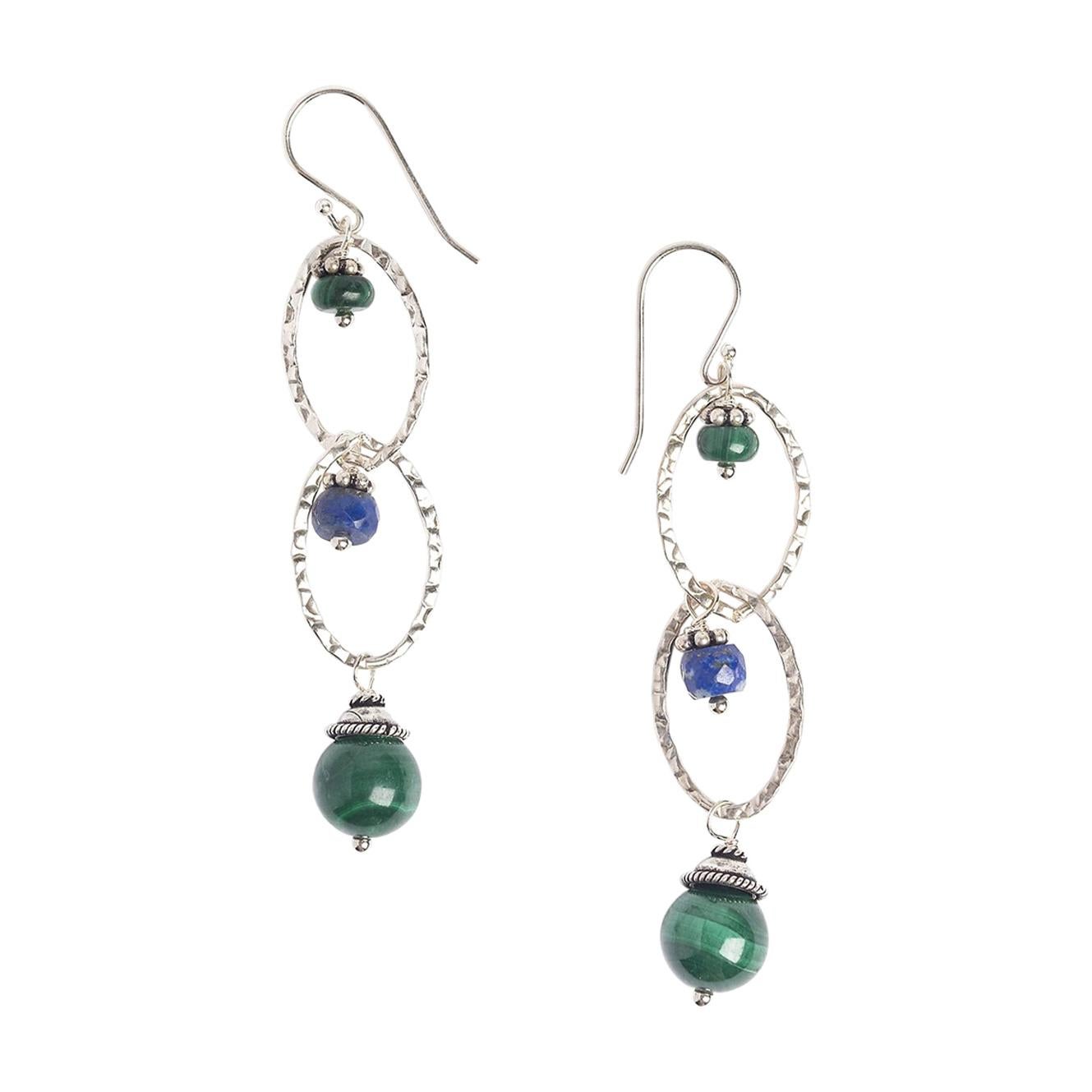  Green Malachite and Lapis Earth Earrings For Sale