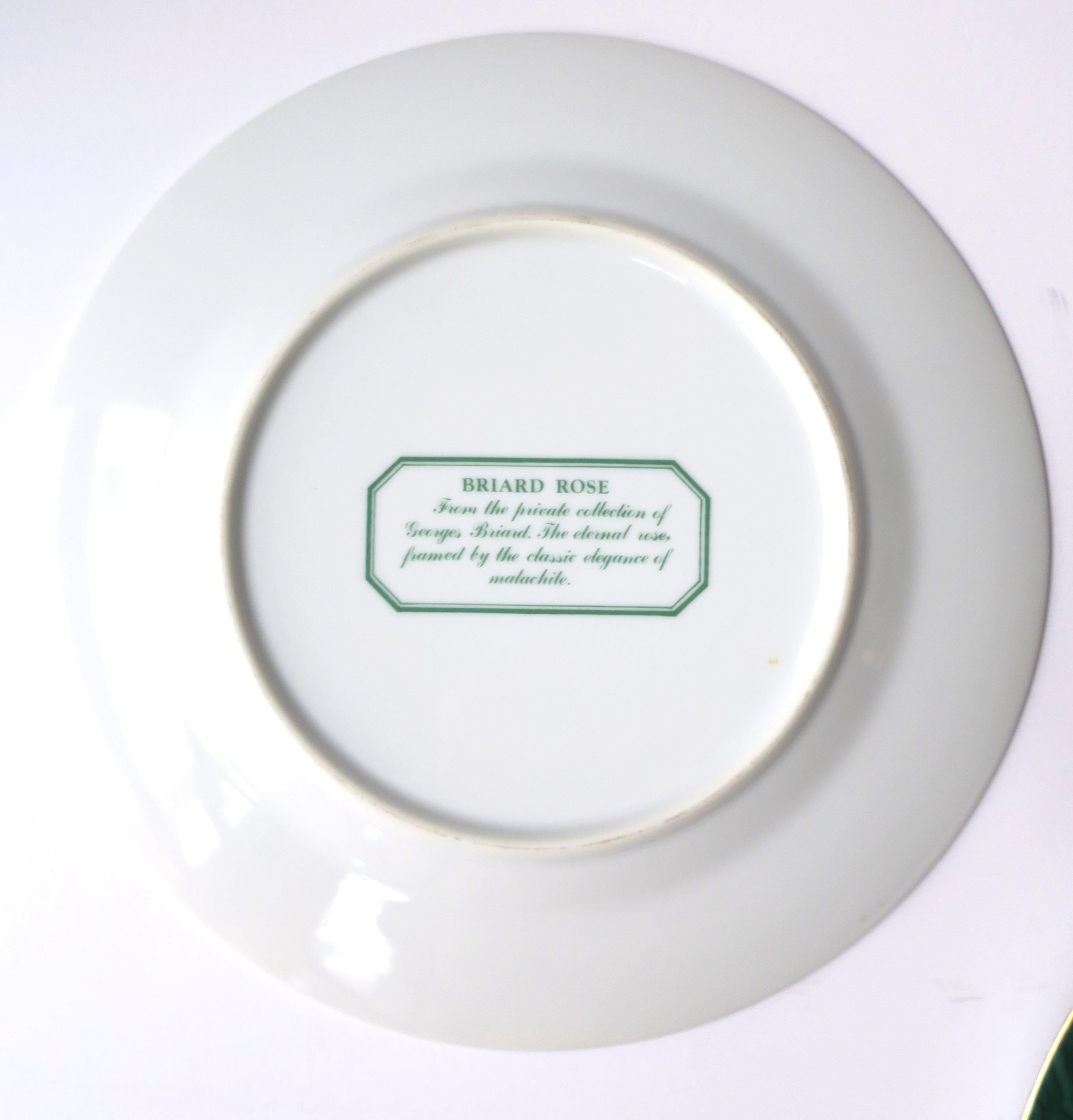 20th Century Green Malachite and Rose Chintz Porcelain Plates, Set of 2 For Sale