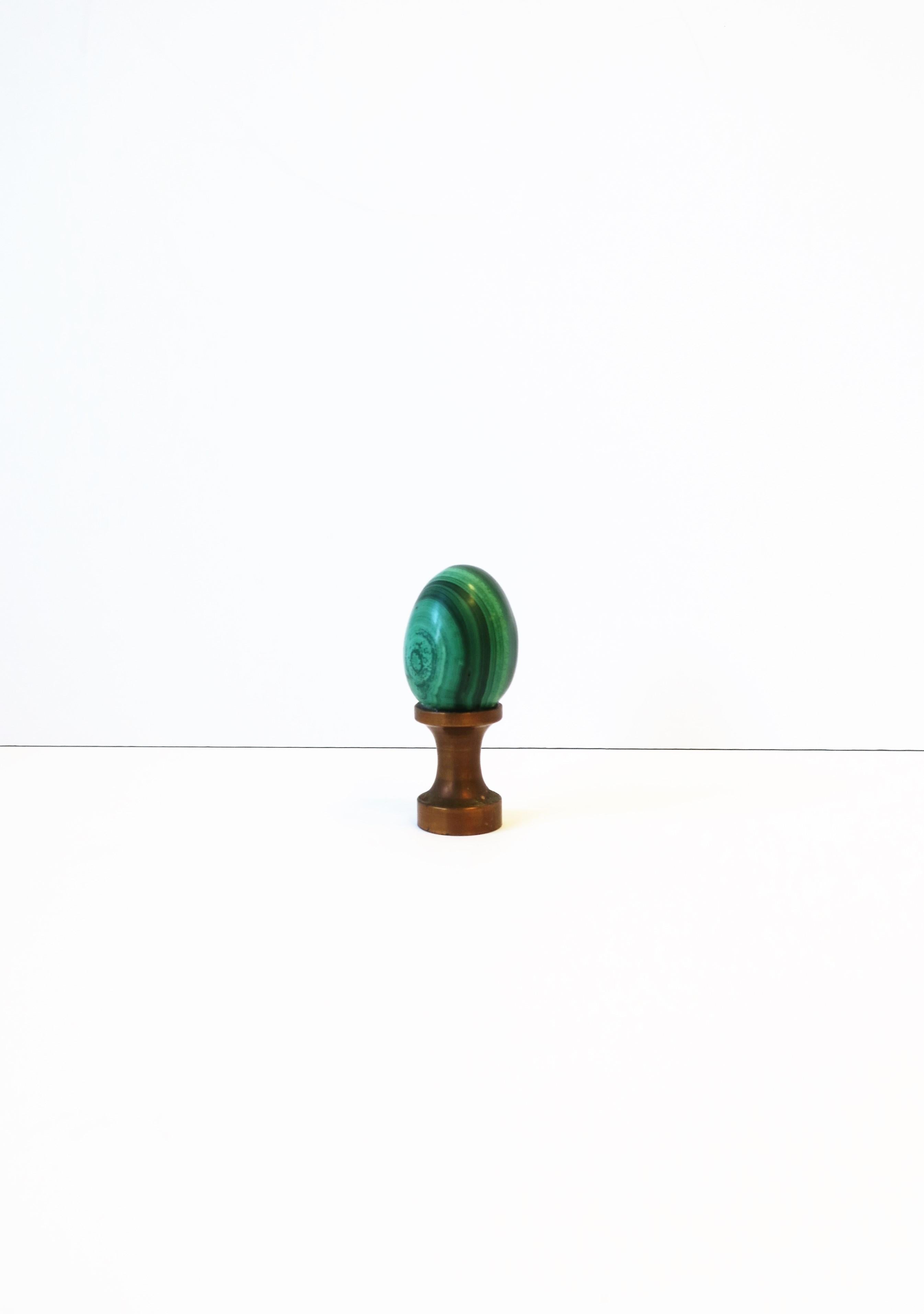 Polished Green Malachite Egg on Copper Base Decorative Object