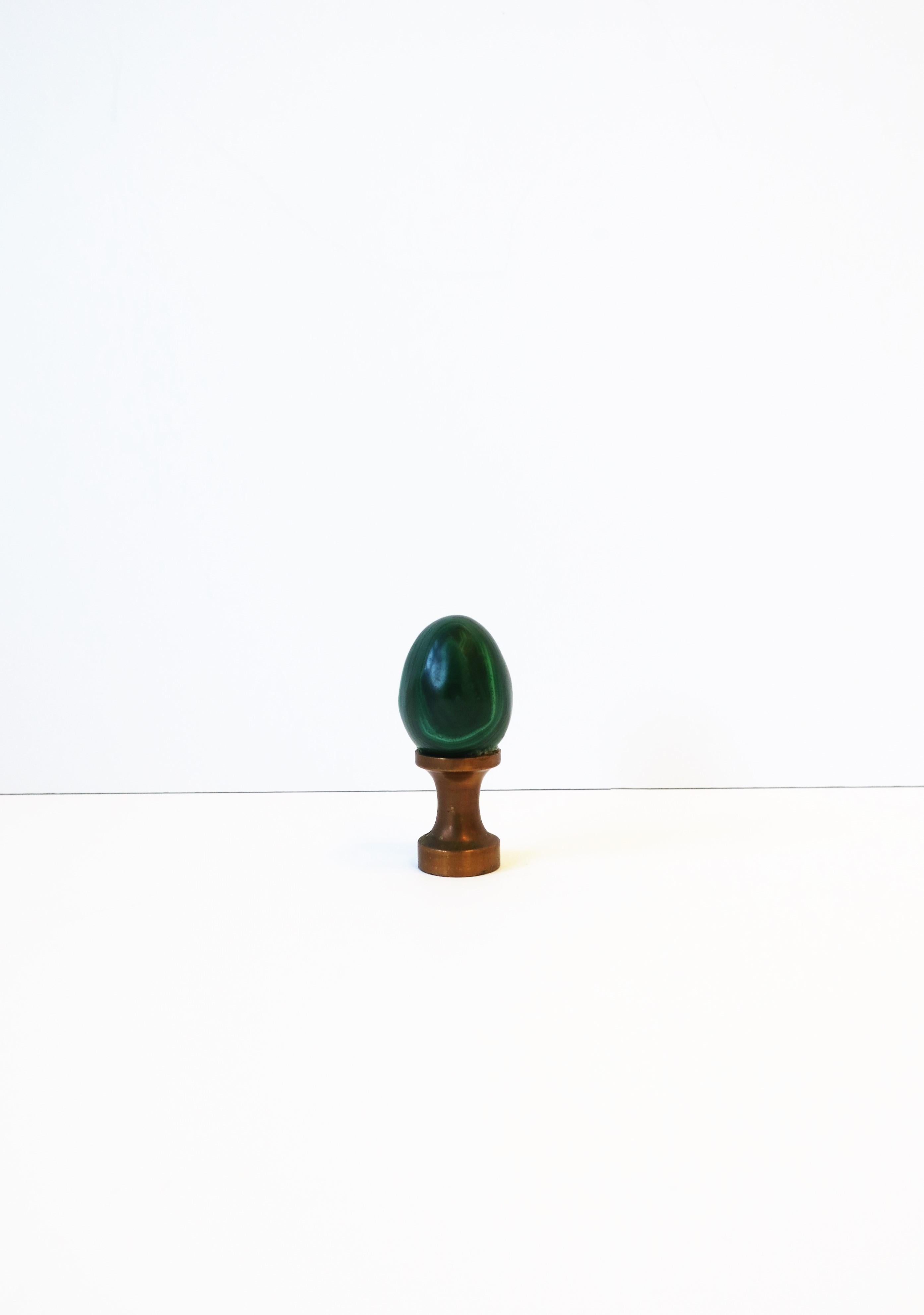 20th Century Green Malachite Egg on Copper Base Decorative Object