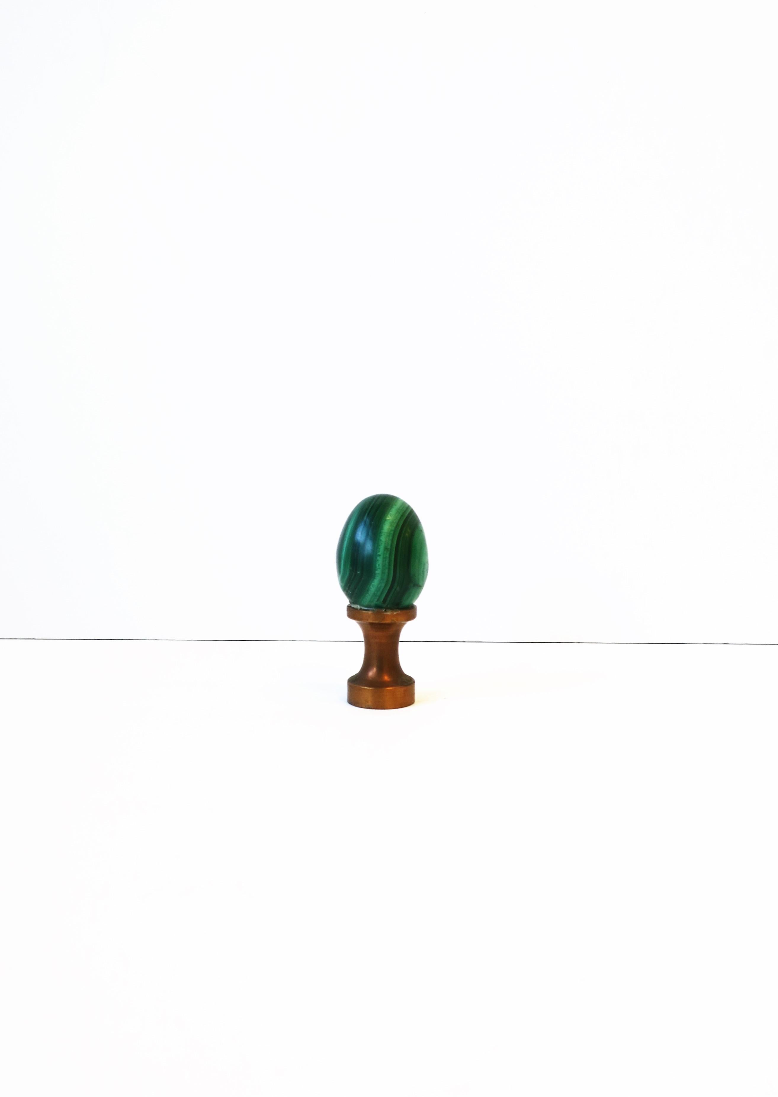 Green Malachite Egg on Copper Base Decorative Object 1