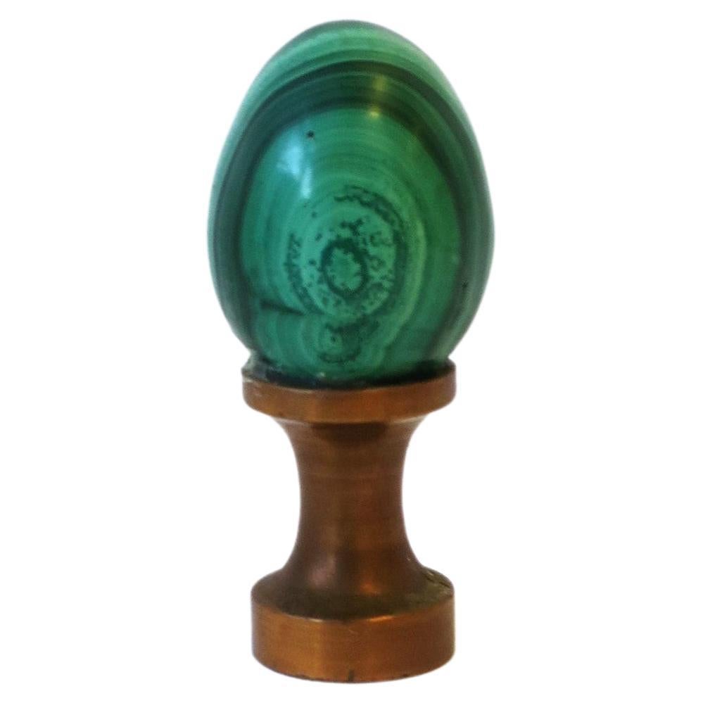 Green Malachite Egg on Copper Base Decorative Object