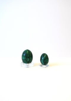 Green Malachite Eggs Decorative Objects, Pair Set of 2