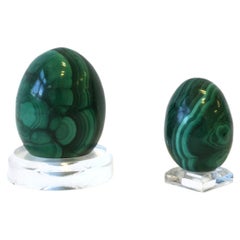 Green Malachite Eggs Decorative Objects, Pair Set of 2
