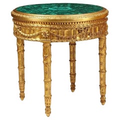 Green Malachite Veneer,  Gilt, Louis XVI Style, Extraordinary Top Side Table!!