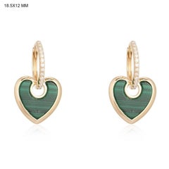 Grüner Malachit Herz Diamant 14K Gelbgold Tropfenohrringe