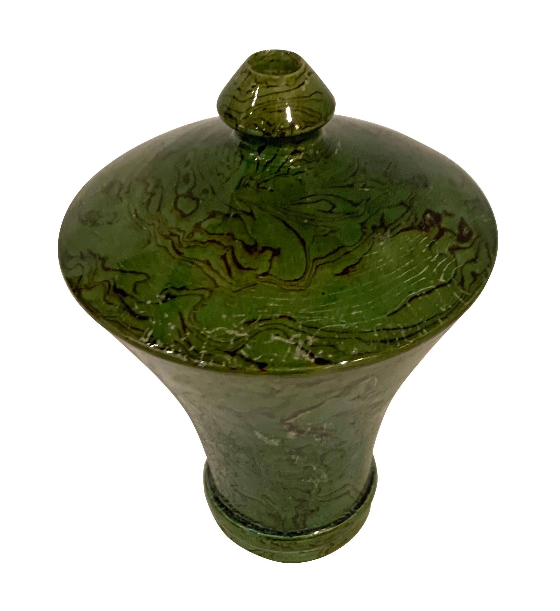 Contemporary Chinese malachite patterned vase.
Small spout opening.
