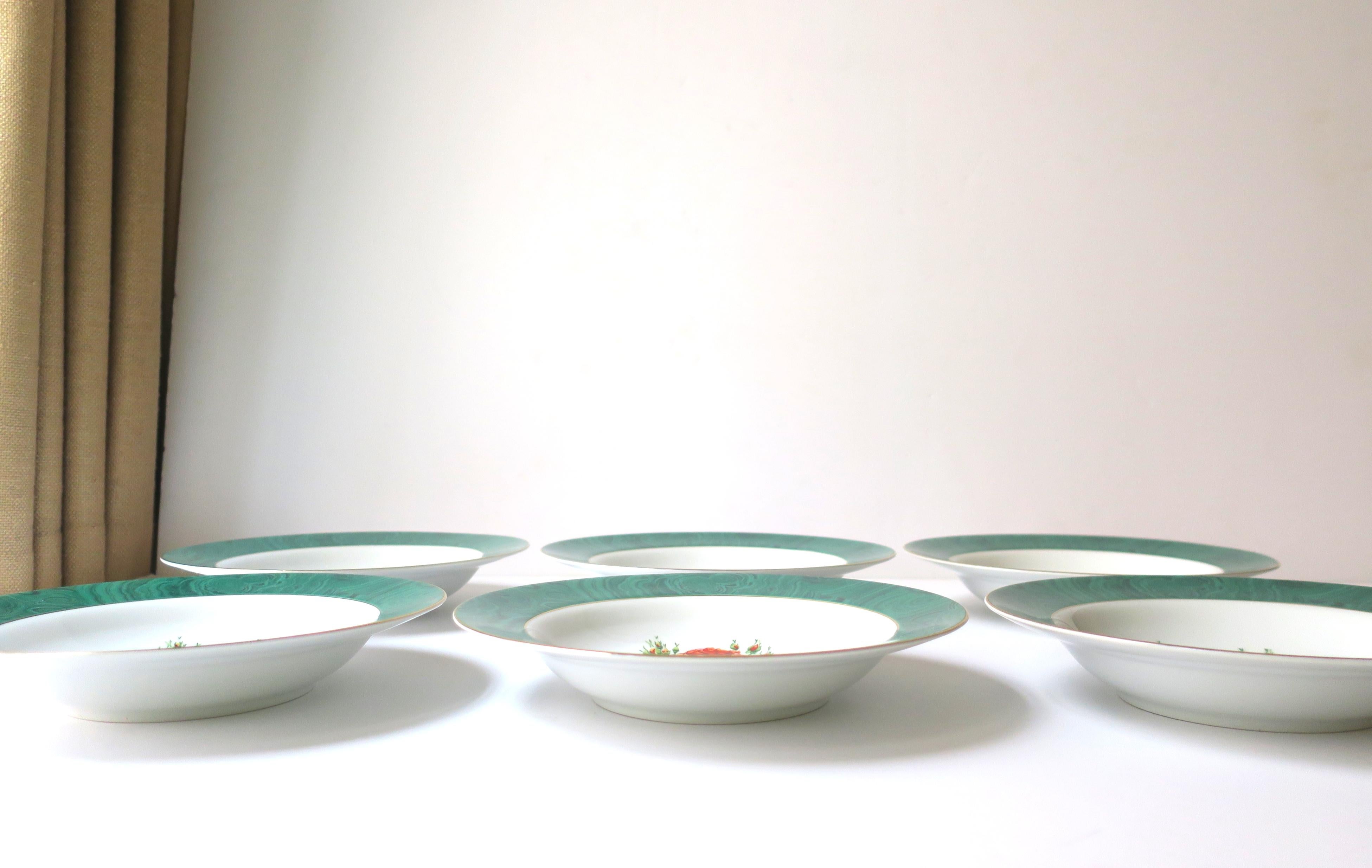 Green Malachite and Rose Chintz Porcelain Bowls, Set of 6 In Good Condition In New York, NY