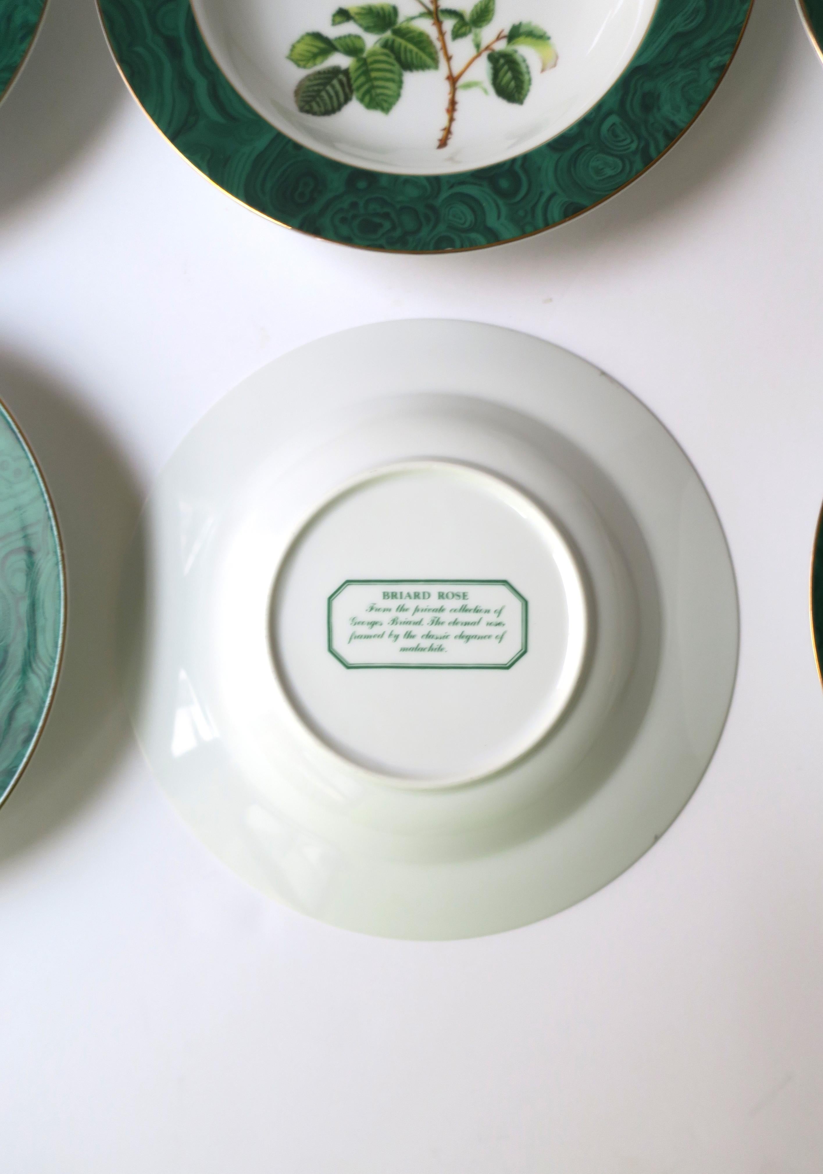 Green Malachite and Rose Chintz Porcelain Bowls, Set of 6 2