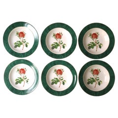 Green Malachite and Rose Chintz Porcelain Bowls, Set of 6