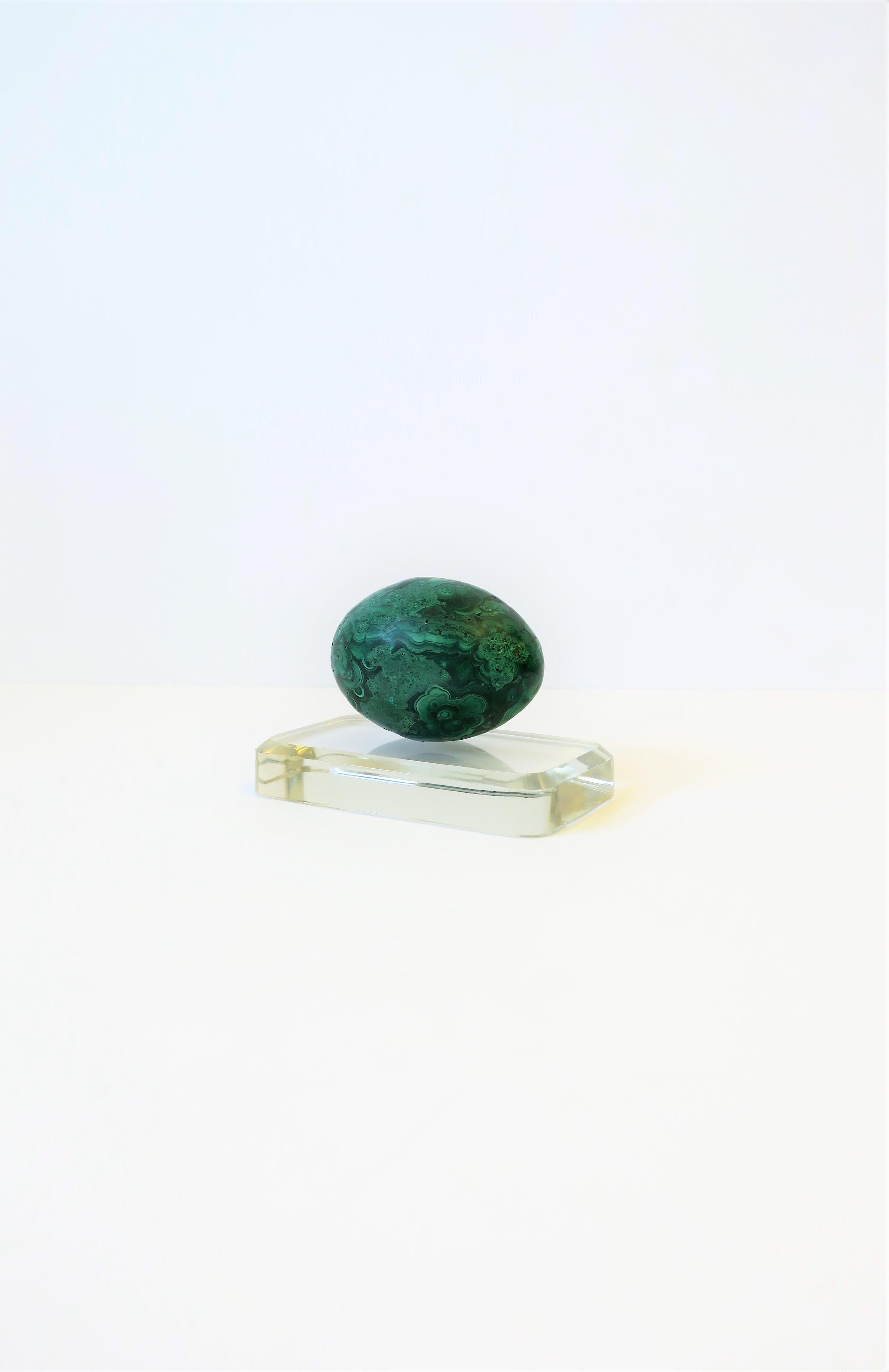 Polished Green Malachite Sculpture and Crystal Plinth Decorative Object