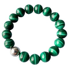 Bracciale di perle semipreziose di malachite verde in argento Unisex