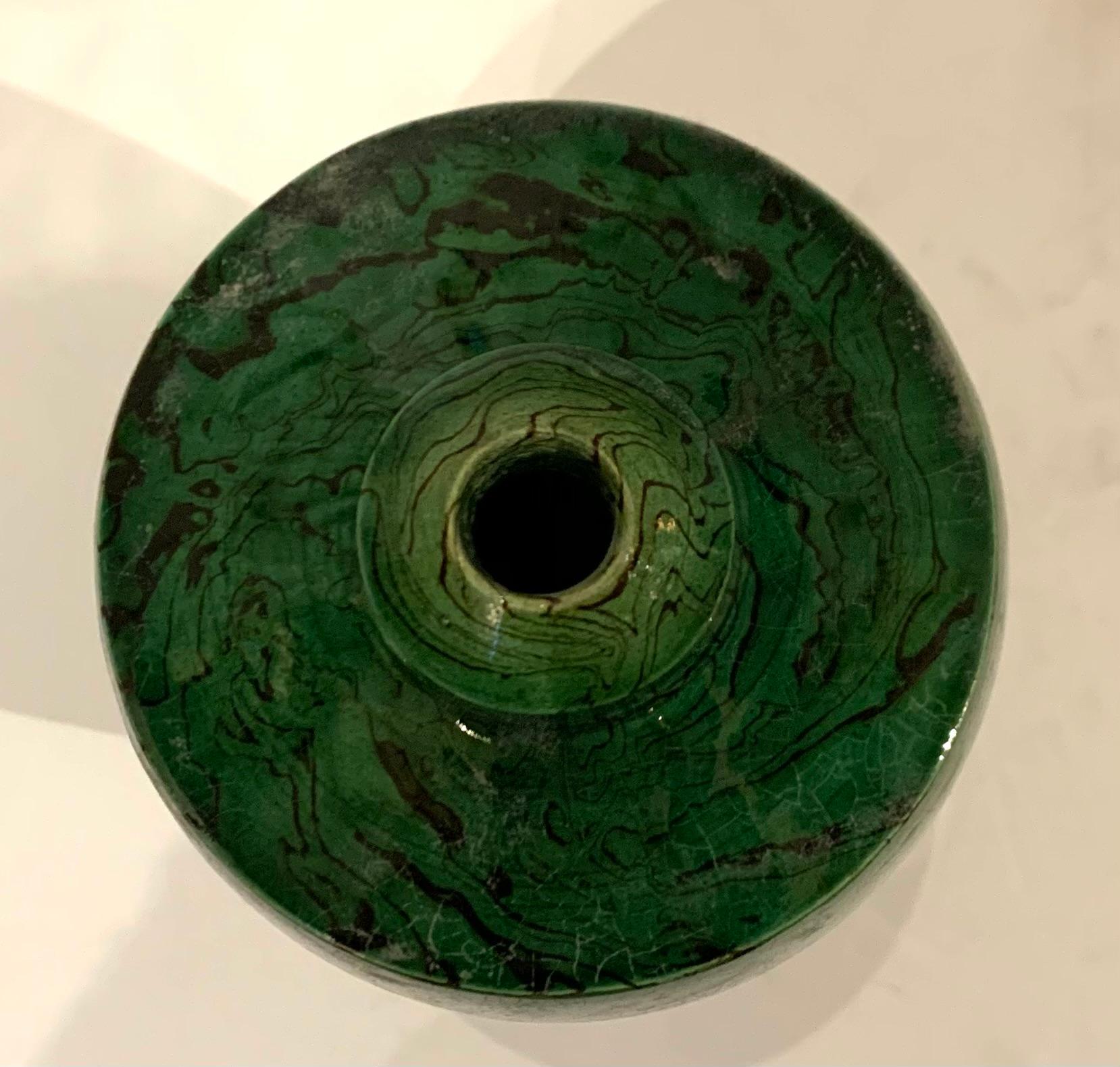 Chinese Green Malachite Small Spout Opening Vase, China, Contemporary