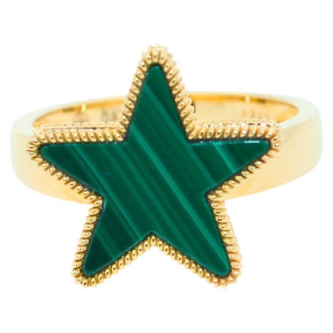 Malachite verte Étoile Galaxie Constellation céleste Zodiac Bague en or jaune 18k en vente